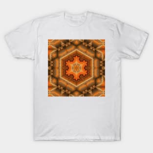 intricate hexagonal gold and orange unique snowflake design T-Shirt